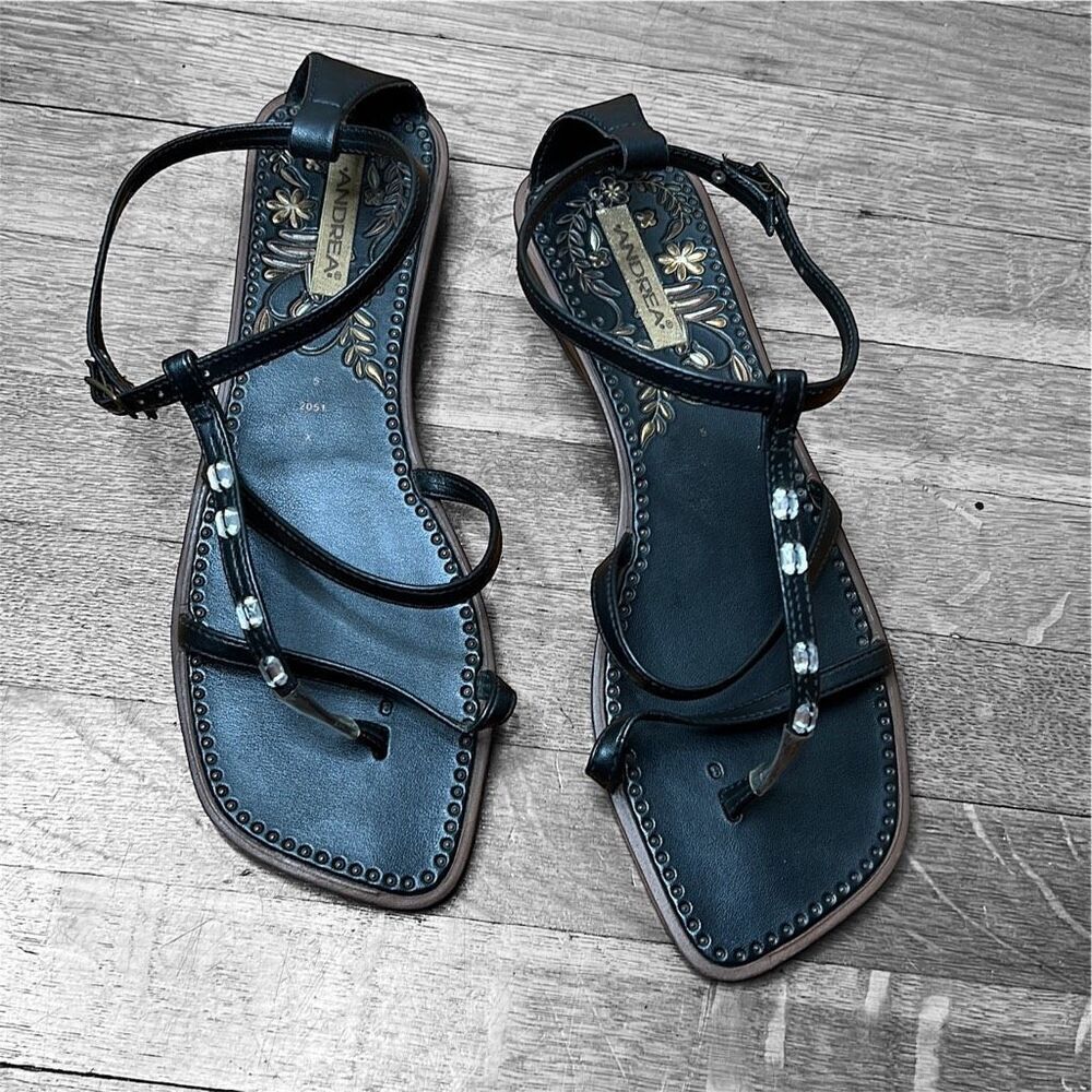 Grendene Brazil Andrea Black Rhinestone Sandal Size 9 Flats